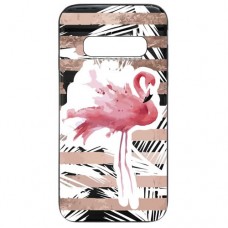 Capa para Samsung Galaxy S10 Plus Case2you - Escovada Preta Flamingo Listras Rosa